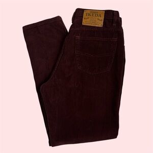 Vintage 90s Ikeda 33x32 Extra High Rise Corduroy Pants Maroon